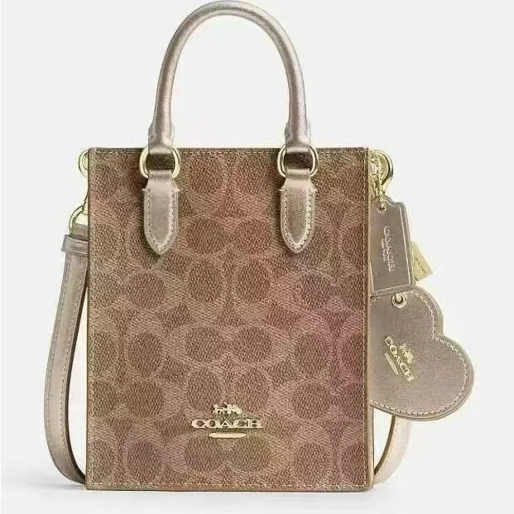 NWT Coach Boxed Mini Tote And Mirror Bag Charm Set In Signature Canvas CX188